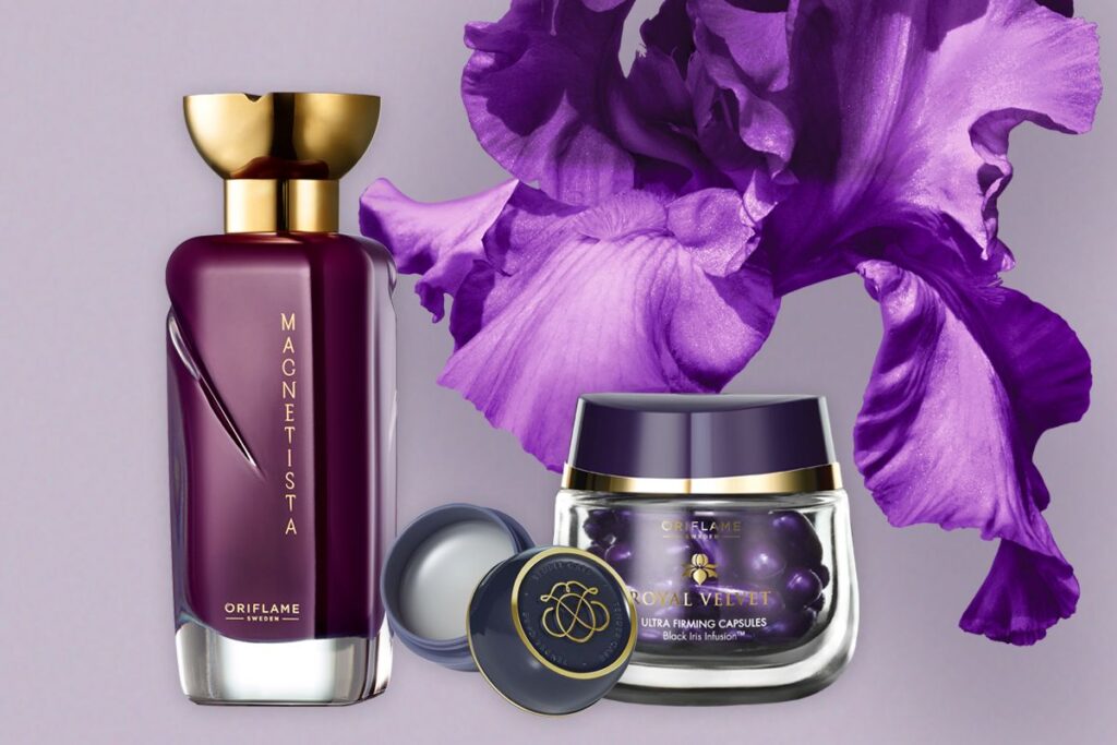 Zpevňující kapsle Royal Velvet, Sprchový gel se švestkou a myrhou Essense&Co. Plum & Myrrh, Parfémovaná voda Magnetista